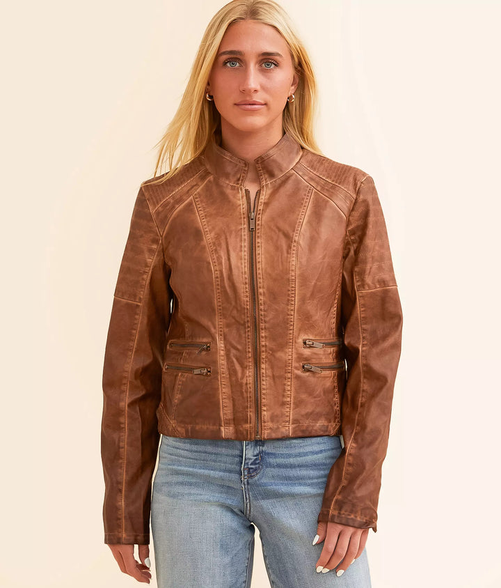 Tanya Faux Leather Cropped Jacket