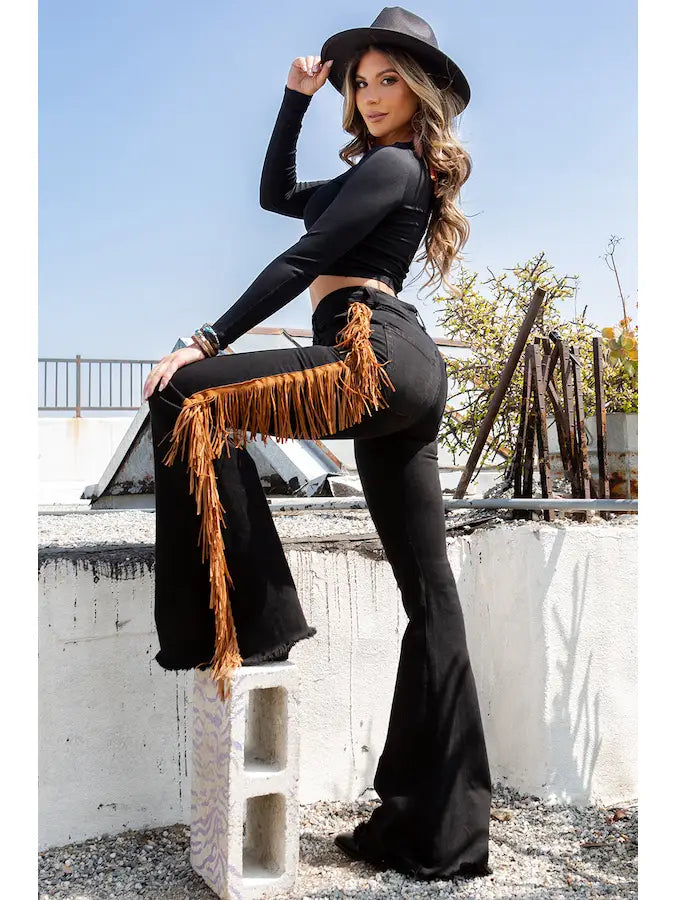 Nova Fringe Detail Black Jeans