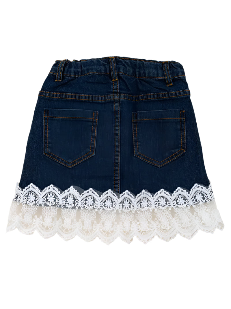 Rose Kids Lace Hem Denim Skirt