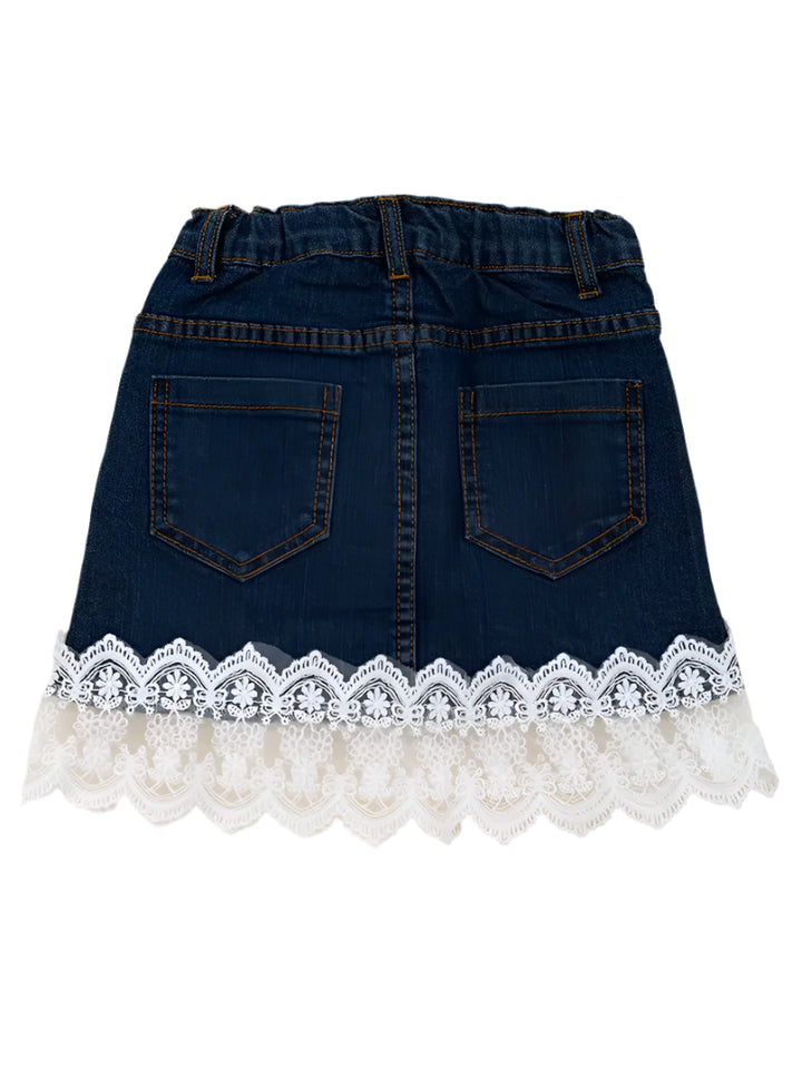 Rose Kids Lace Hem Denim Skirt