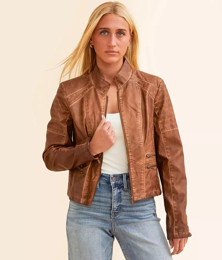 Tanya Faux Leather Cropped Jacket