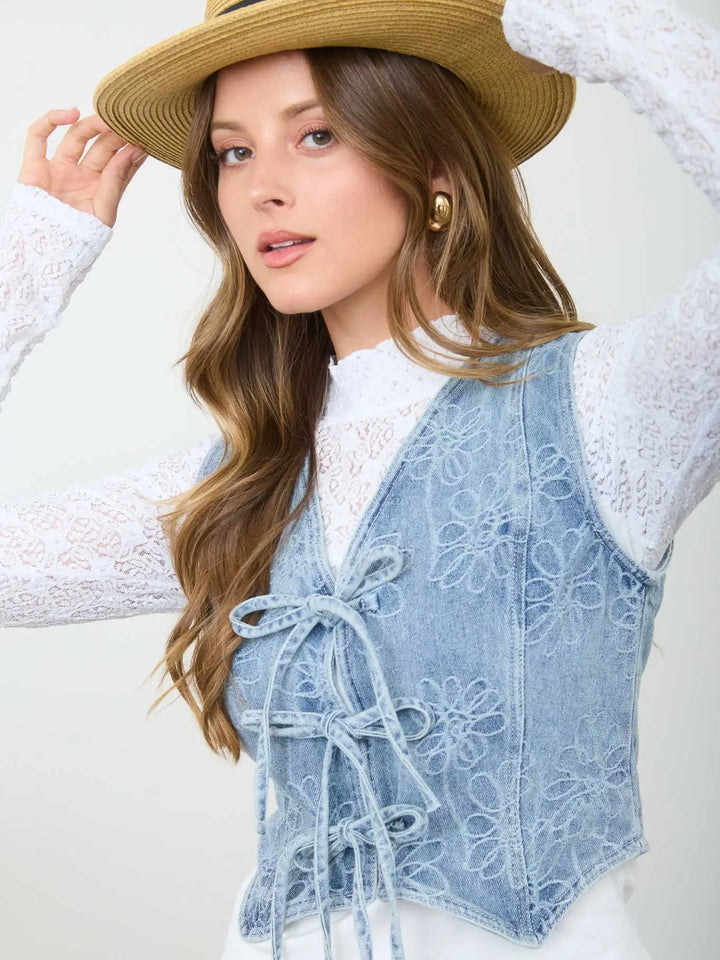 Daisey Floral Denim Vest