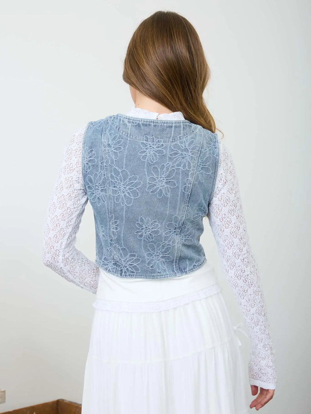 Daisey Floral Denim Vest