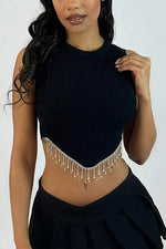 Load image into Gallery viewer, Cecilia Rhinestone Fringe Top
