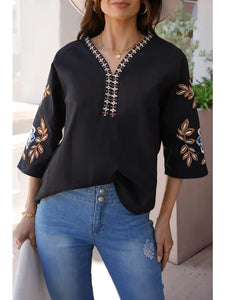 Kira Embroidered Sleeve Boho Top