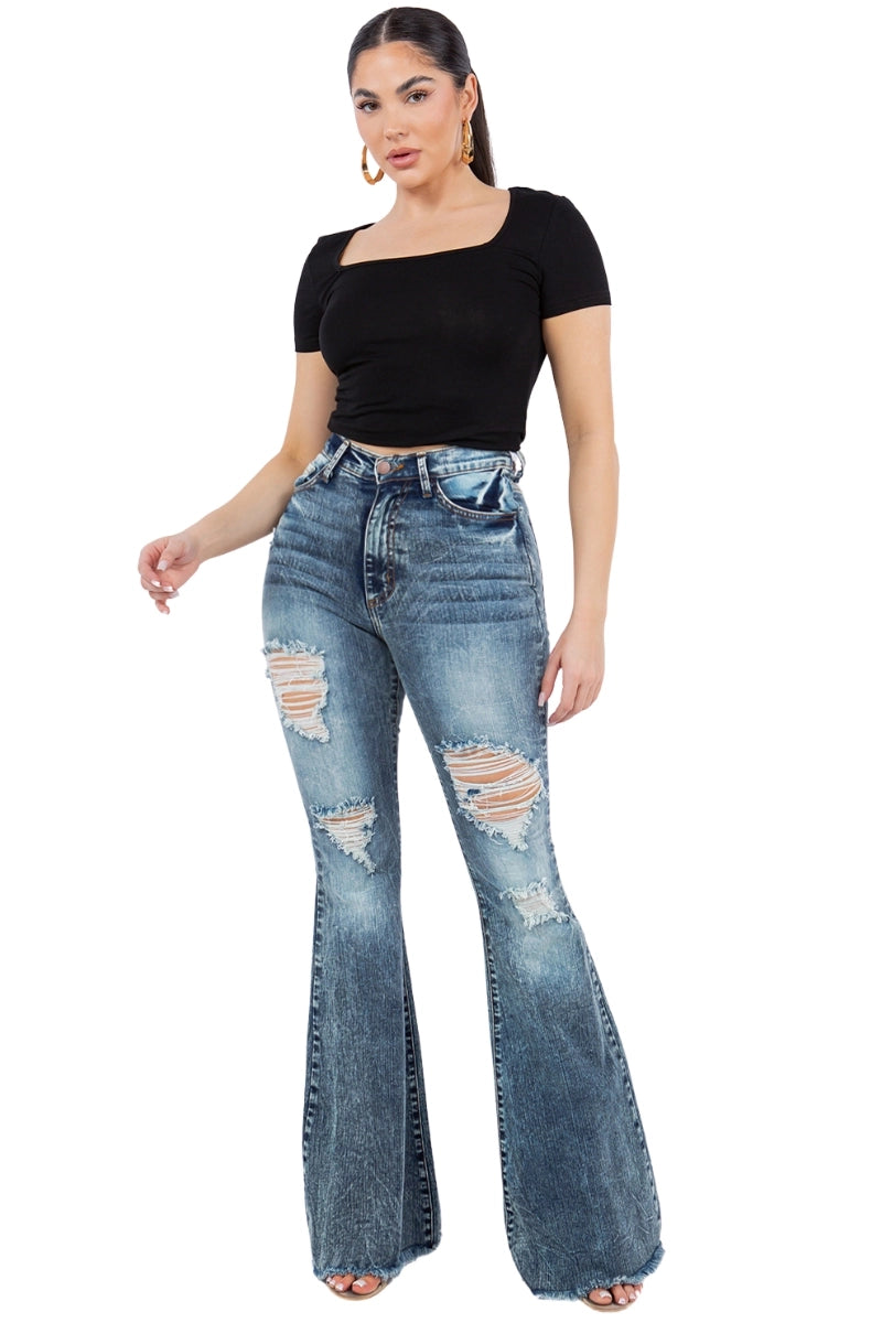 Stormy Bell Bottom Distressed Jeans