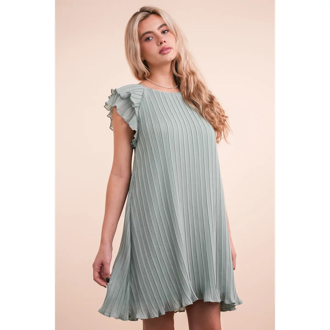 Alice Ruffle Sleeve Pleated Dress