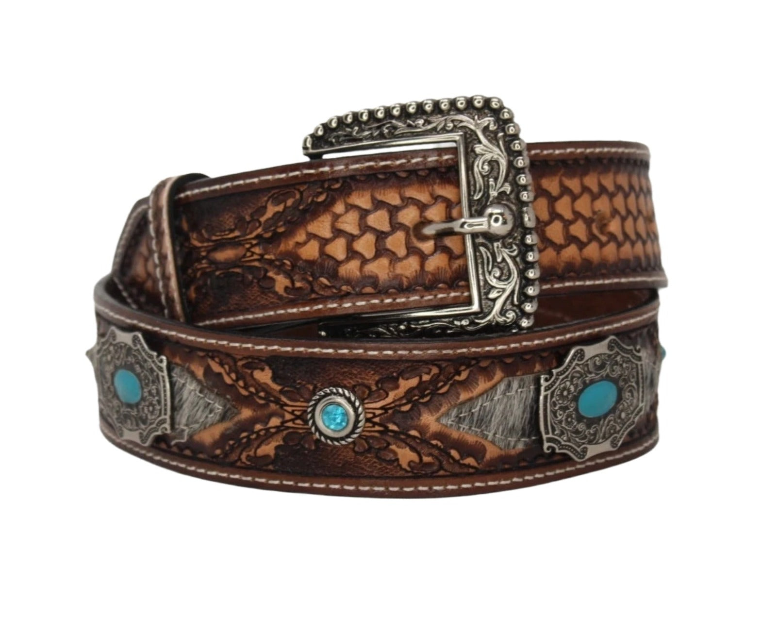 Meaghan Turquoise Cow Hide Leather Belt