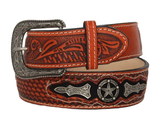 Texas Star Stamped Leather Belt