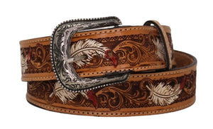 Quill Leather Belt with Feather Detailing