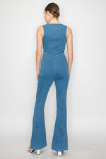 Load image into Gallery viewer, Aleida Denim Boot-cut Jumpsuit
