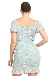 Edith Floral Shirred Puff Sleeve Dress
