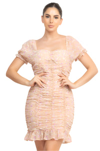Edith Floral Shirred Puff Sleeve Dress