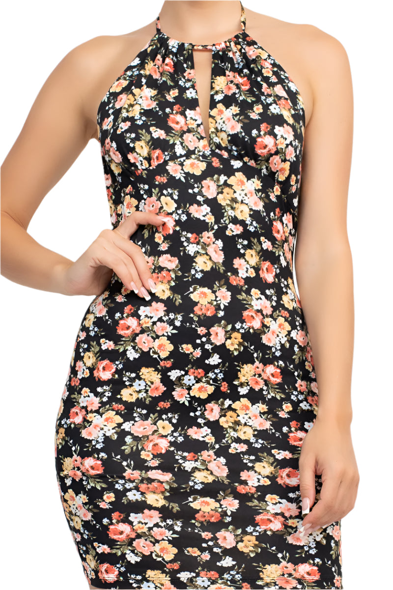 Anne Marie Halter Floral Bodycon Dress