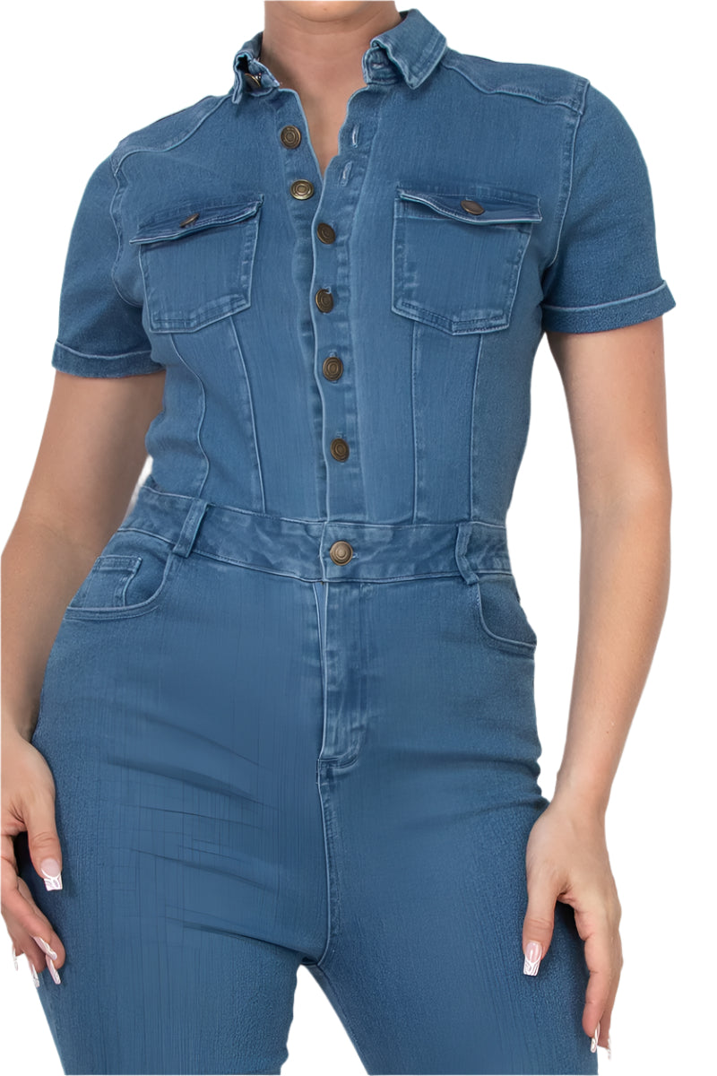 Dennie Button Down Skinny Jumpsuit
