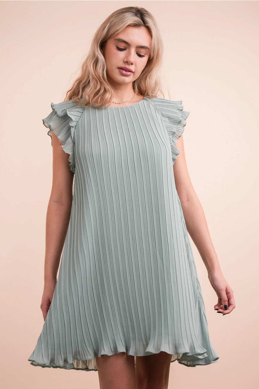 Alice Ruffle Sleeve Pleated Dress