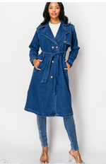 Load image into Gallery viewer, Long Denim Jean Jacket Trench coat
