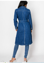 Load image into Gallery viewer, Long Denim Jean Jacket Trench coat
