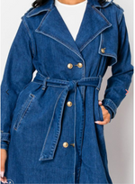 Load image into Gallery viewer, Long Denim Jean Jacket Trench coat
