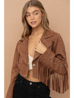 Load image into Gallery viewer, Becky Suede Fringe Studded Jacket
