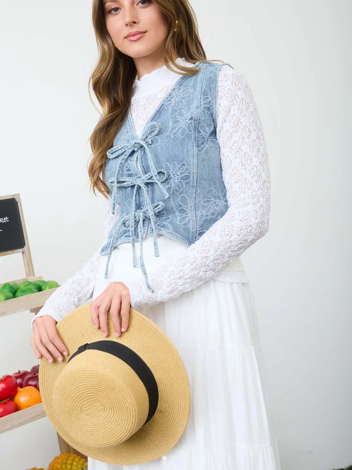 Daisey Floral Denim Vest