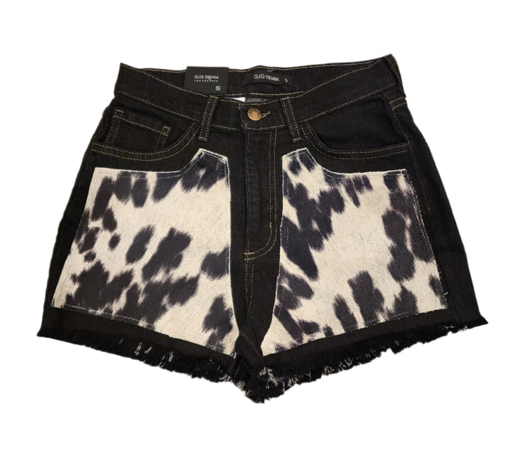 Daisy Cow Hide Denim Shorts