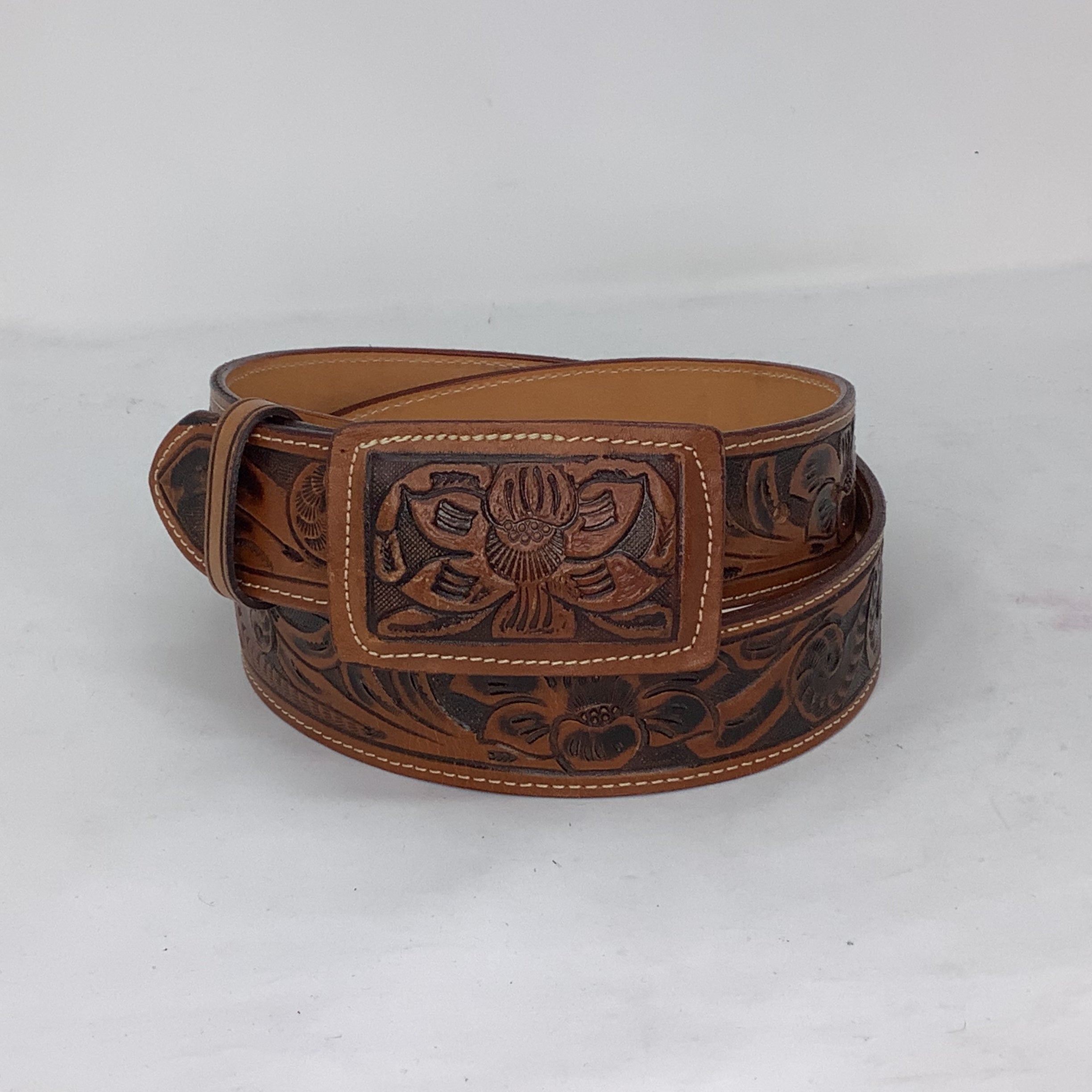 “Lacey” Floral Stamp Leather Belt