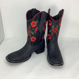“Tabitha” Black Stone Leather Cowgirl Boot