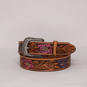"Julie" Detailed Floral Leather Belt
