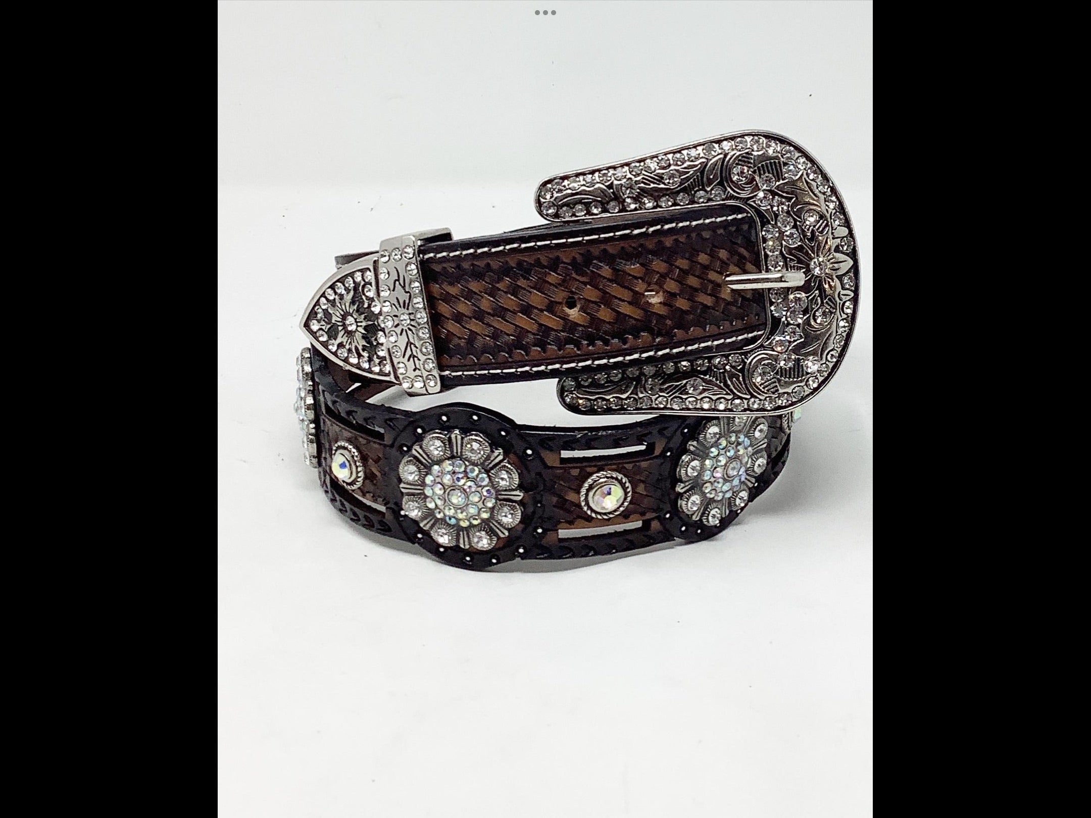 “Bling” multicolored flower stamped belt